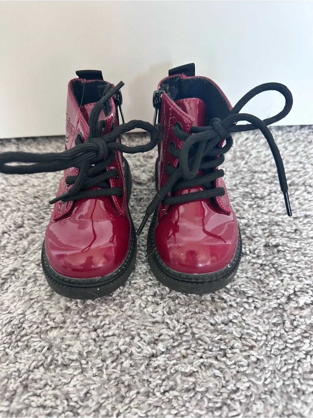 Toddler Girl Red Patent Leather Combat Boots EU 21 US 5 5.5